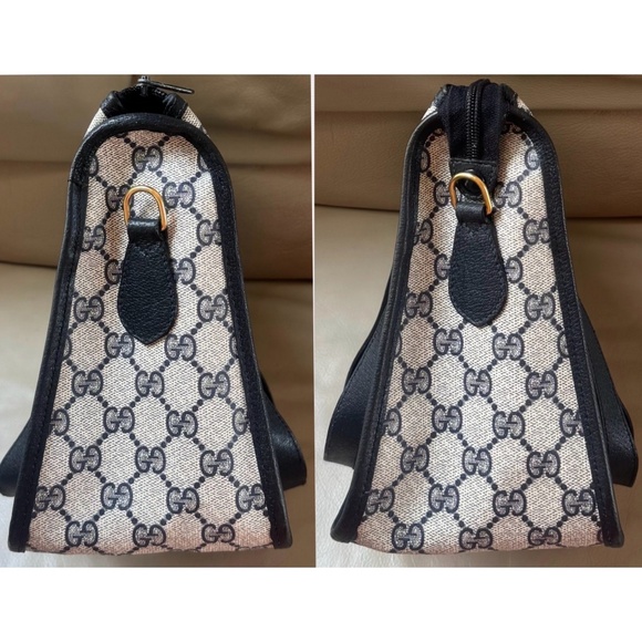 Authentic Vintage Gucci Monogram Canvas Black Leather Crossbody Bag - Picture 3 of 16